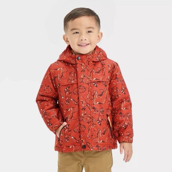 Cat & Jack Toddler Zip Up Winter 3-In-1 Windbreaker Jacket Orange Animals 2T - Picture 1 of 14